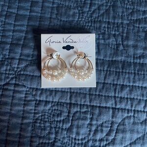 Gloria Vanderbilt White Pearl Hoop Earrings
